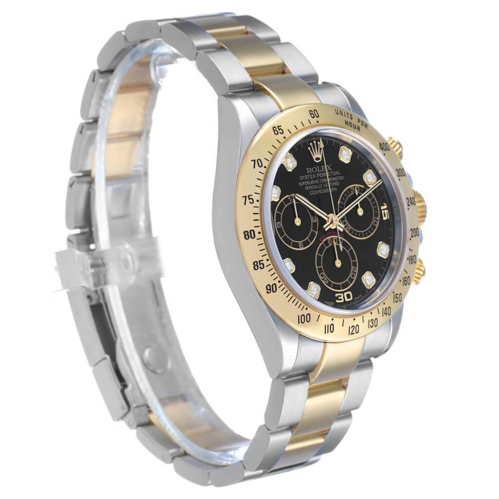 Cosmograph Daytona (Reference 116523). A 40mm yellow gold stainless steel diamond-set automatic wristwatch with chronograph.