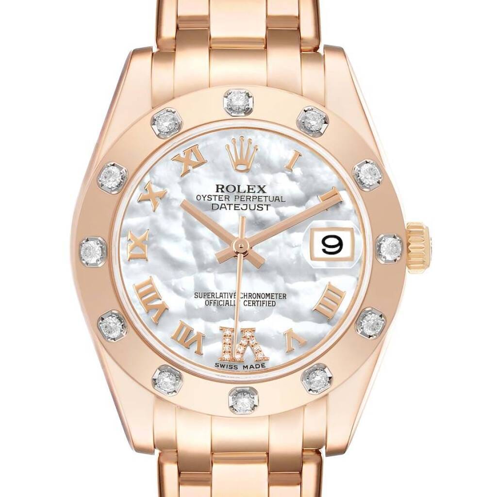 Pearlmaster Datejust (Reference 81315). A 34mm rose gold diamond-set automatic wristwatch with date. 2012