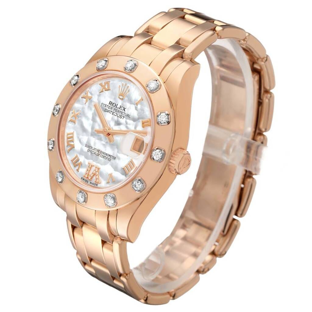 Pearlmaster Datejust (Reference 81315). A 34mm rose gold diamond-set automatic wristwatch with date. 2012