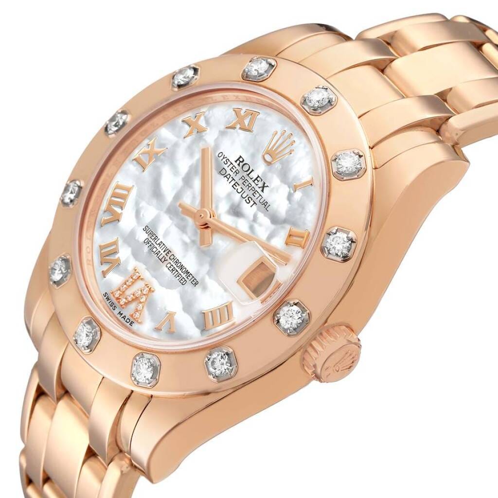 Pearlmaster Datejust (Reference 81315). A 34mm rose gold diamond-set automatic wristwatch with date. 2012