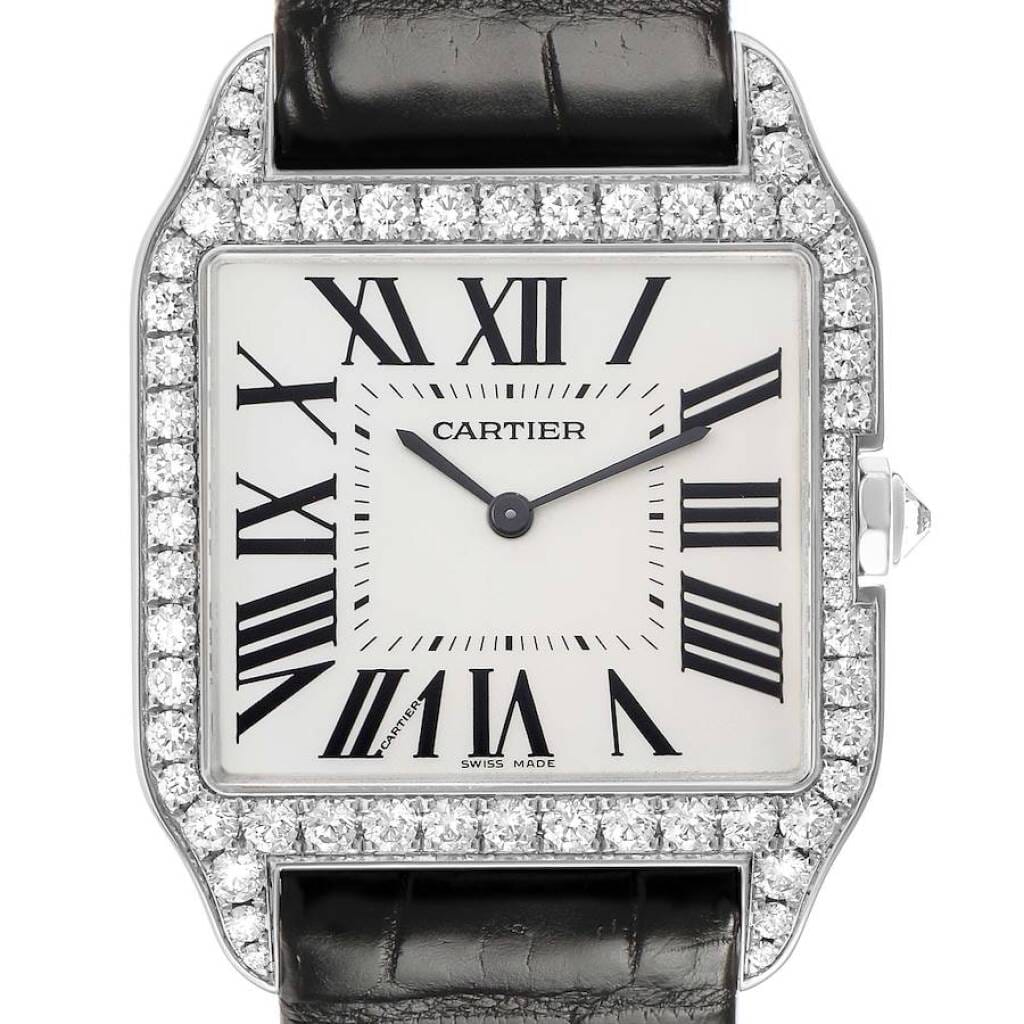Santos Dumont (Reference WH100651). A 44.5mm white gold diamond-set manual wind wristwatch. 2017