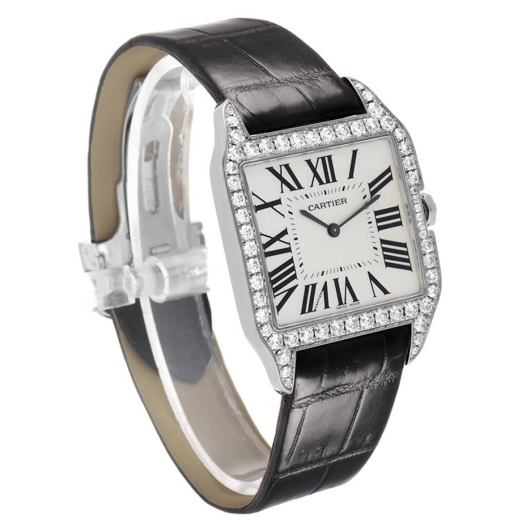 Santos Dumont (Reference WH100651). A 44.5mm white gold diamond-set manual wind wristwatch. 2017