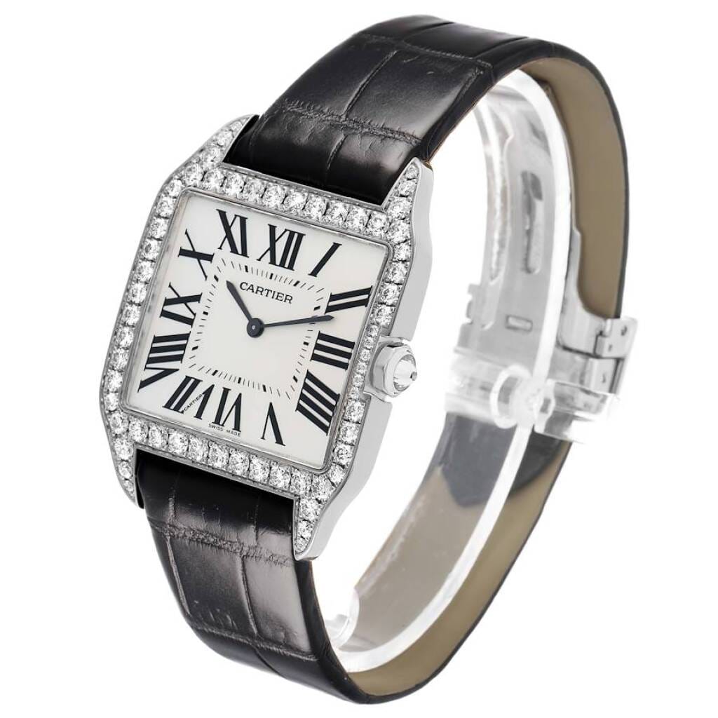 Santos Dumont (Reference WH100651). A 44.5mm white gold diamond-set manual wind wristwatch. 2017