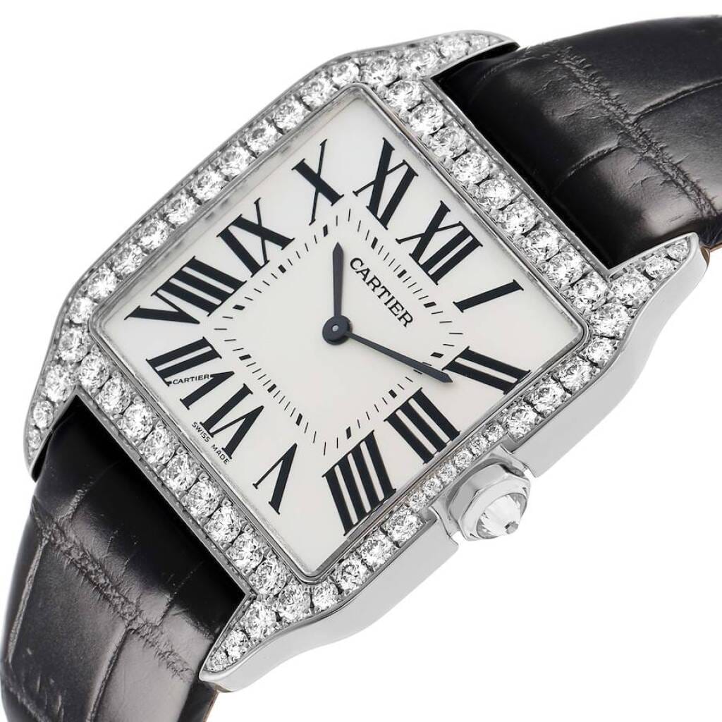 Santos Dumont (Reference WH100651). A 44.5mm white gold diamond-set manual wind wristwatch. 2017