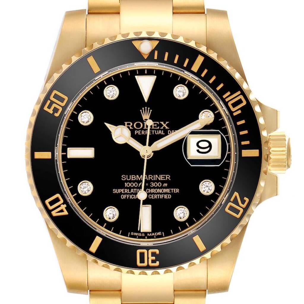 Submariner (Reference 116618LN). A 40mm yellow gold diamond-set automatic wristwatch with date.