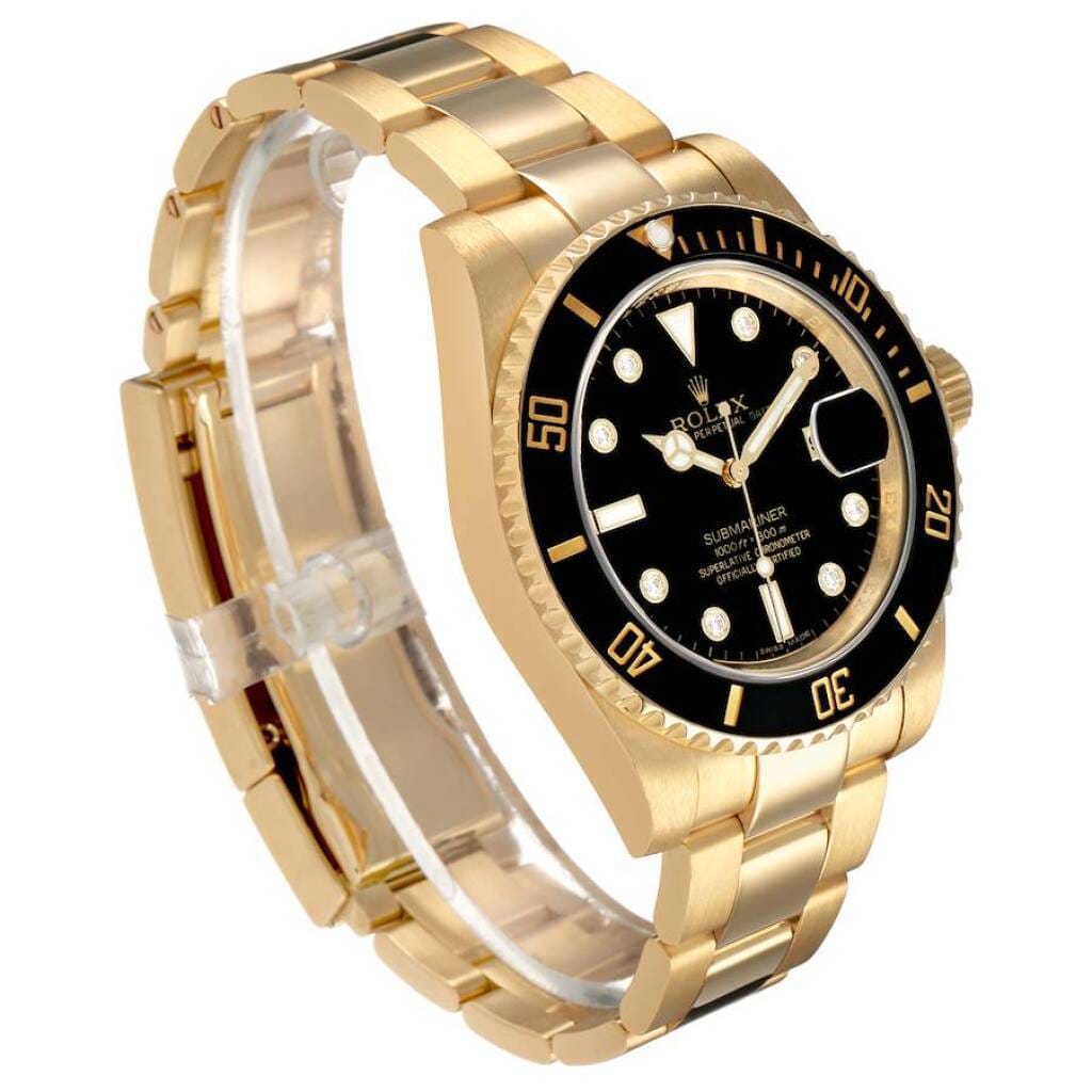 Submariner (Reference 116618LN). A 40mm yellow gold diamond-set automatic wristwatch with date.
