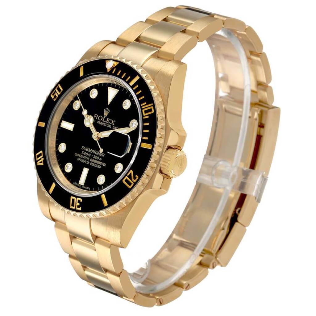 Submariner (Reference 116618LN). A 40mm yellow gold diamond-set automatic wristwatch with date.