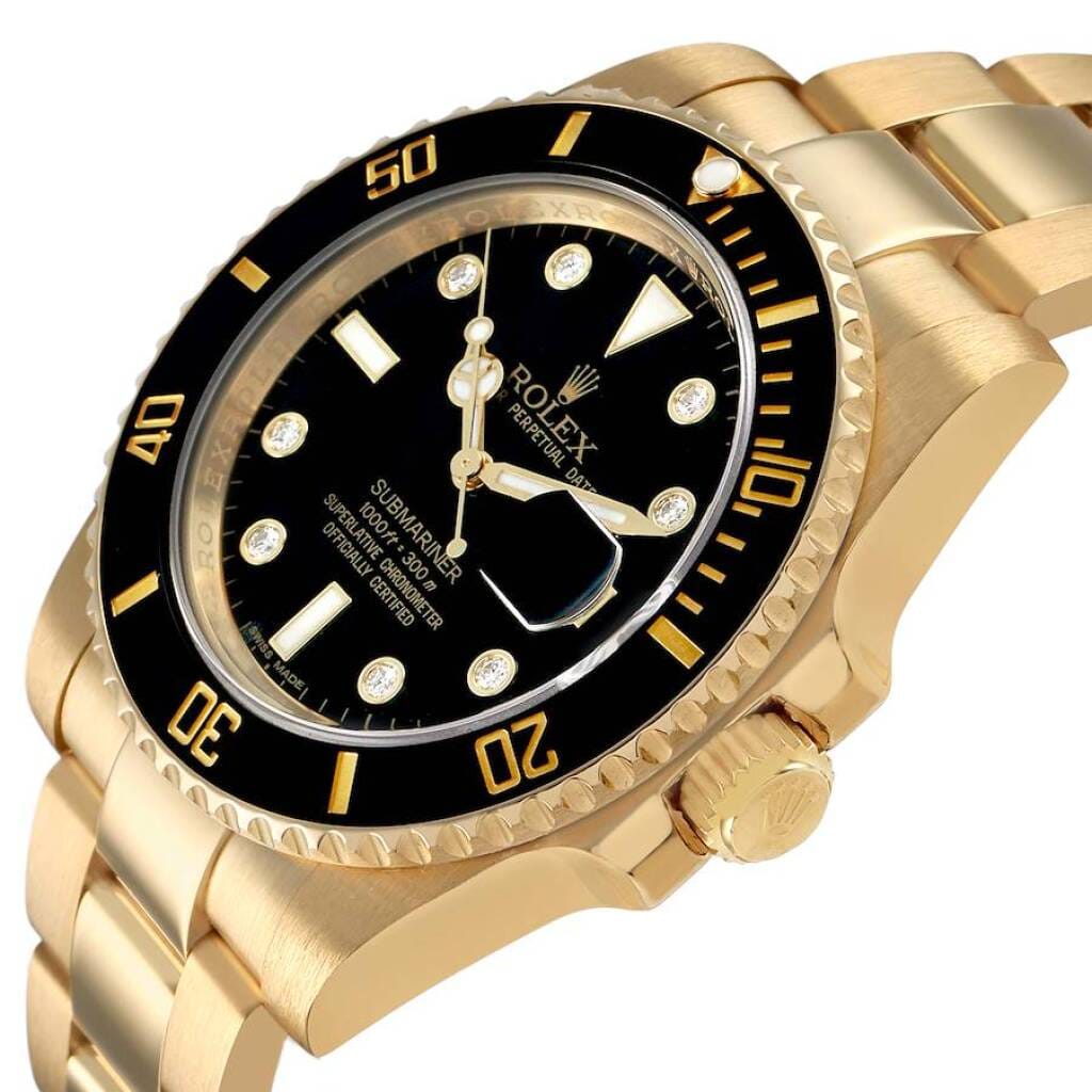 Submariner (Reference 116618LN). A 40mm yellow gold diamond-set automatic wristwatch with date.