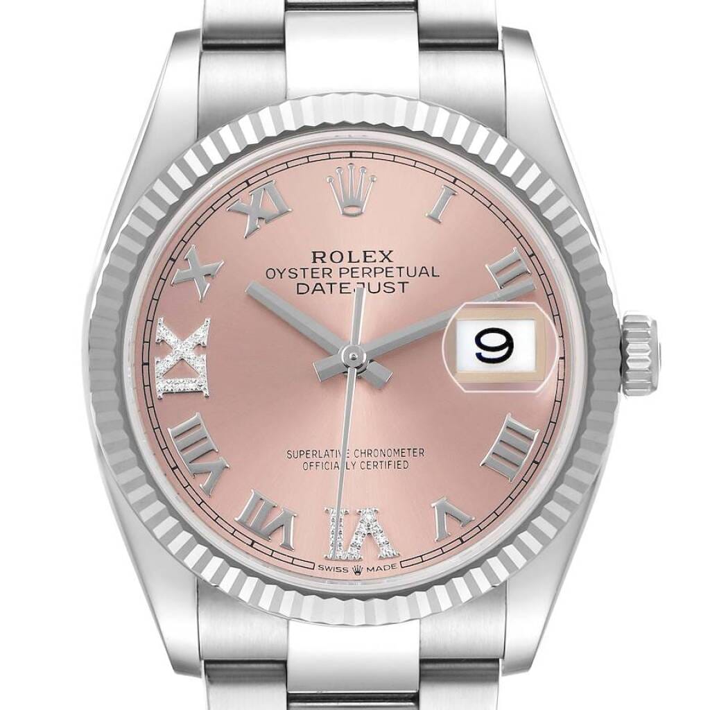 Datejust (Reference 126234). A 36mm white gold stainless steel diamond-set automatic wristwatch with date. 2021