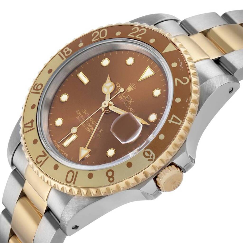 GMT-Master II 'Root Beer' (Reference 16713). A 40mm yellow gold stainless steel automatic wristwatch with date and dual time. 1991-1992