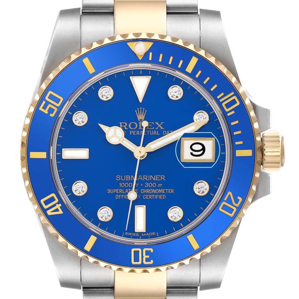 Submariner (Reference 116613LB). A 40mm yellow gold stainless steel diamond-set automatic wristwatch with date. 2008-2009