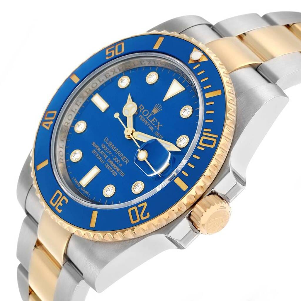 Submariner (Reference 116613LB). A 40mm yellow gold stainless steel diamond-set automatic wristwatch with date. 2008-2009