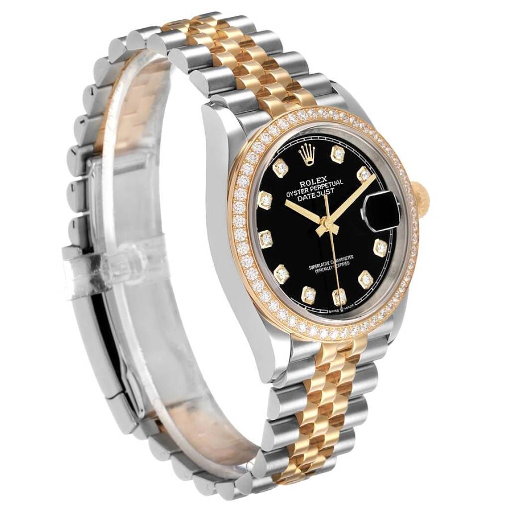 Datejust (Reference 126283). A 36mm yellow gold stainless steel diamond-set automatic wristwatch with date.