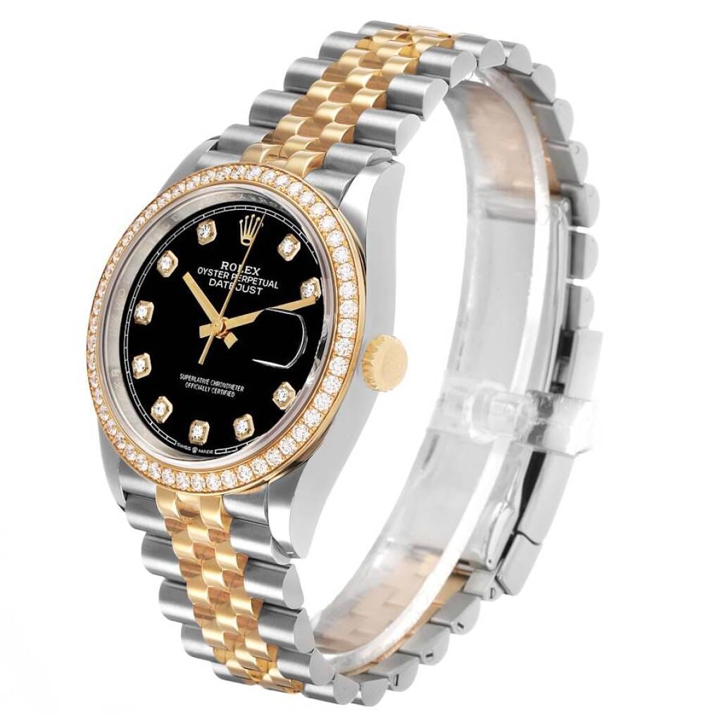 Datejust (Reference 126283). A 36mm yellow gold stainless steel diamond-set automatic wristwatch with date.