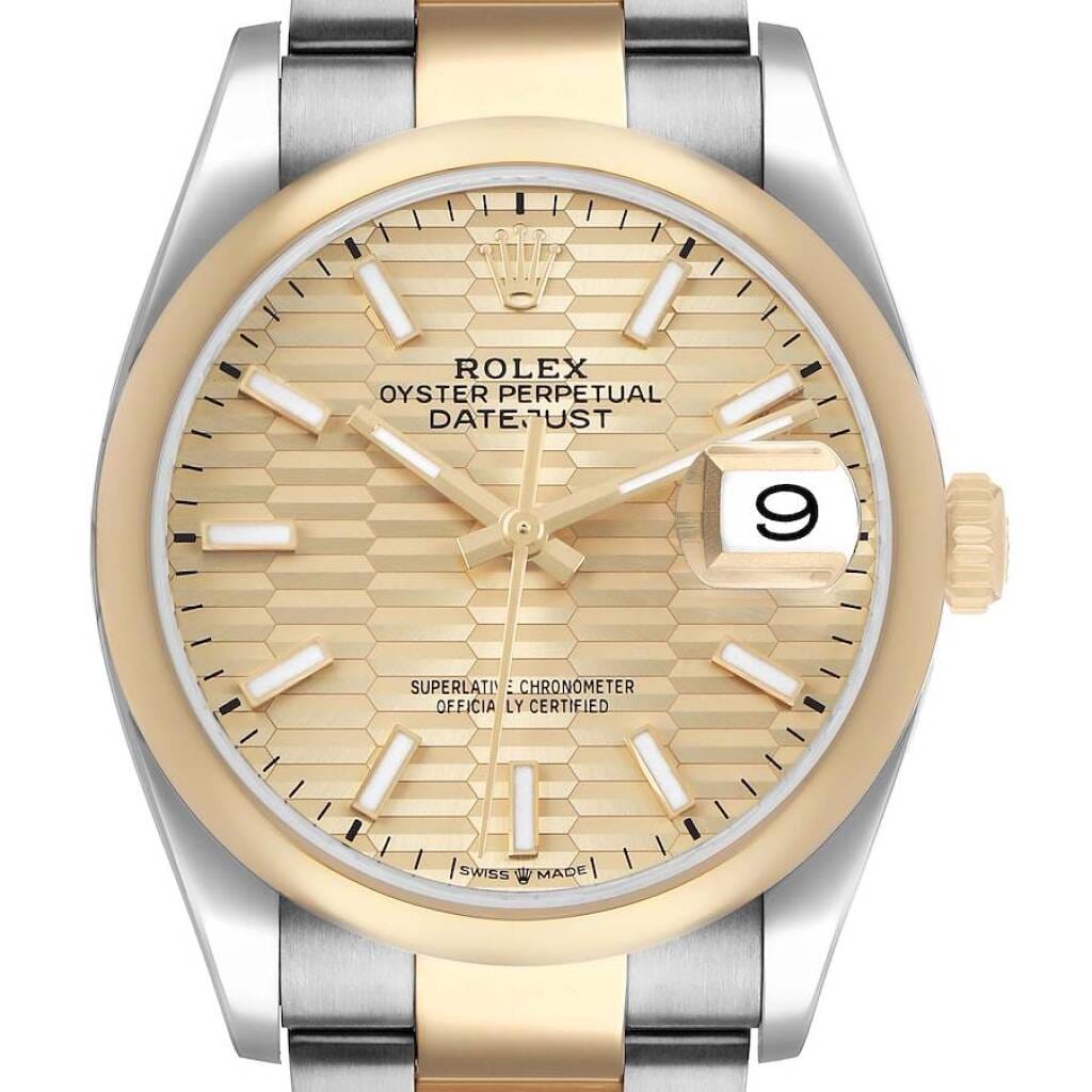 Datejust (Reference 126203). A 36mm yellow gold stainless steel automatic wristwatch with date. 2019