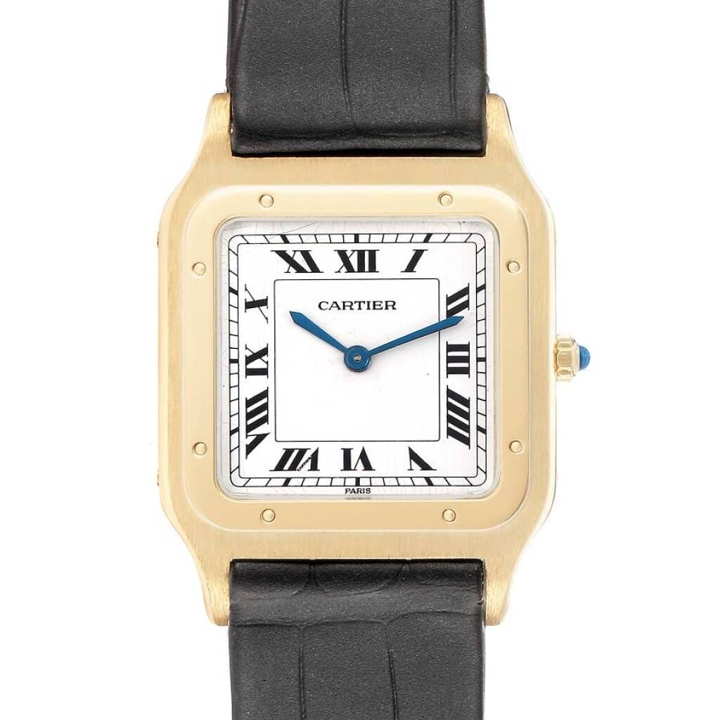 Santos Dumont Extra-Flat (Reference W1505453). A 36mm yellow gold manual wind wristwatch.