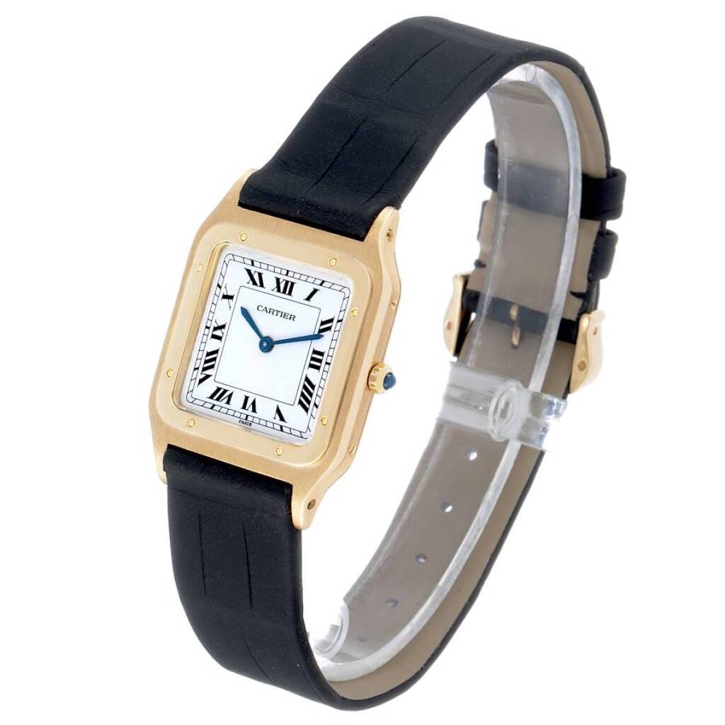 Santos Dumont Extra-Flat (Reference W1505453). A 36mm yellow gold manual wind wristwatch.