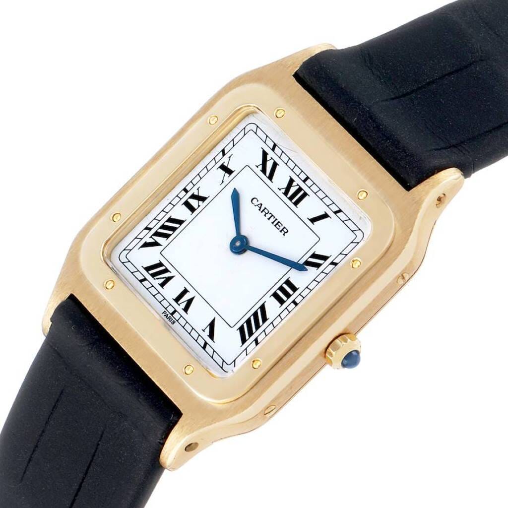 Santos Dumont Extra-Flat (Reference W1505453). A 36mm yellow gold manual wind wristwatch.