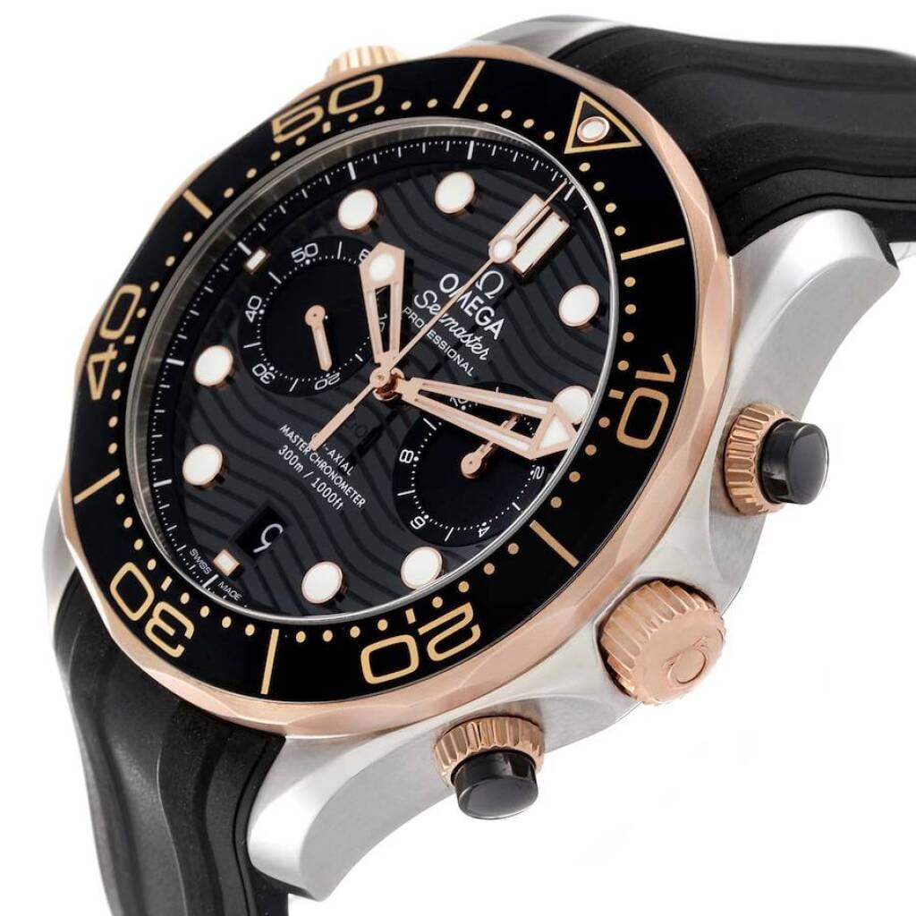 Seamaster (Reference 210.22.44.51.01.001). A 44mm rose gold stainless steel automatic wristwatch with date and chronograph. 2022