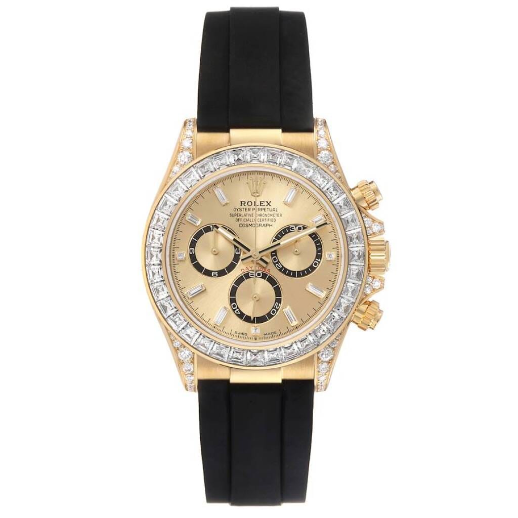 Cosmograph Daytona (Reference 126538TBR). A 40mm yellow gold diamond-set automatic wristwatch with chronograph.