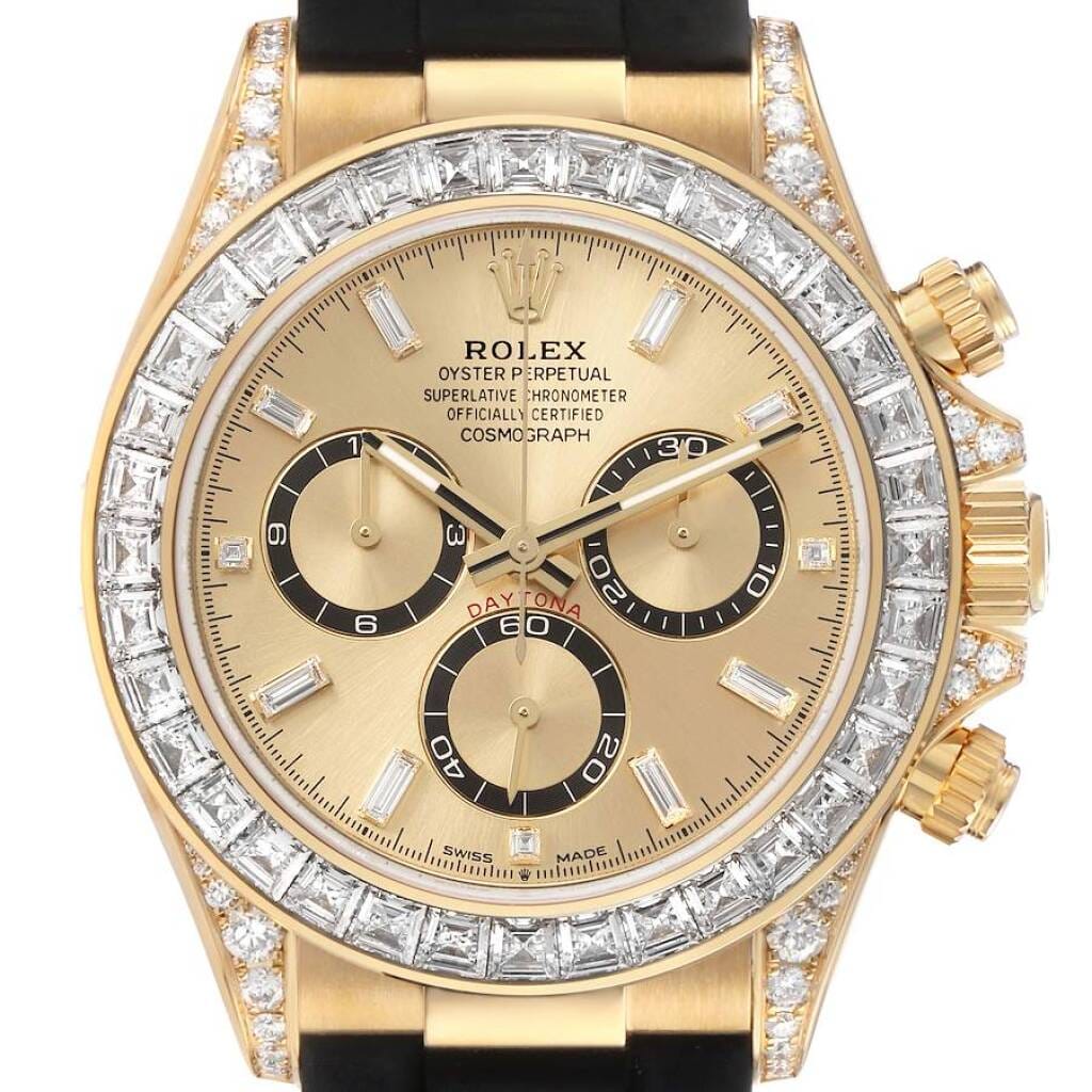 Cosmograph Daytona (Reference 126538TBR). A 40mm yellow gold diamond-set automatic wristwatch with chronograph.