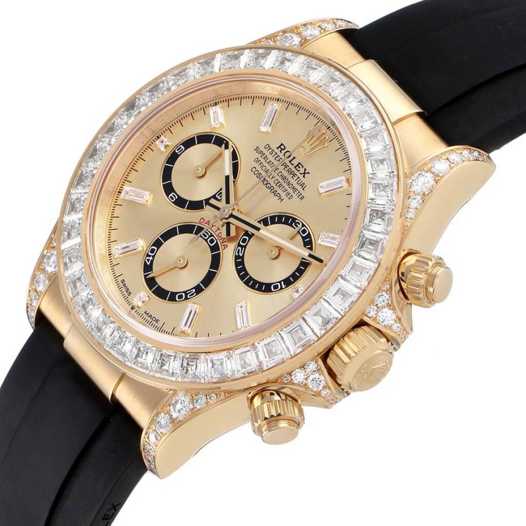 Cosmograph Daytona (Reference 126538TBR). A 40mm yellow gold diamond-set automatic wristwatch with chronograph.