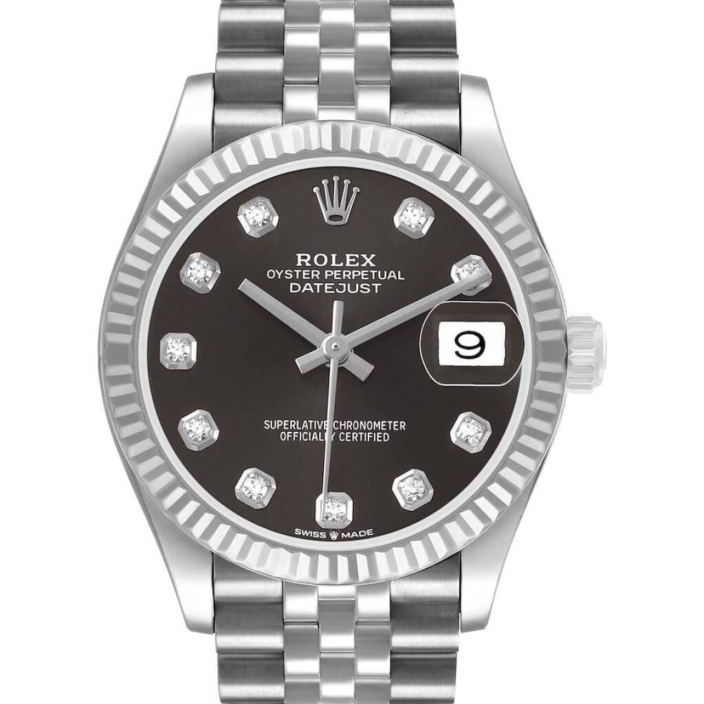 Datejust (Reference 278274). A 31mm white gold stainless steel diamond-set automatic wristwatch with date.