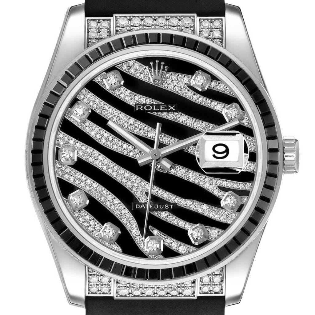 Datejust Zebra Dial (Reference 116199). A 36mm white gold diamond & sapphire-set automatic wristwatch with date. 2008-2009