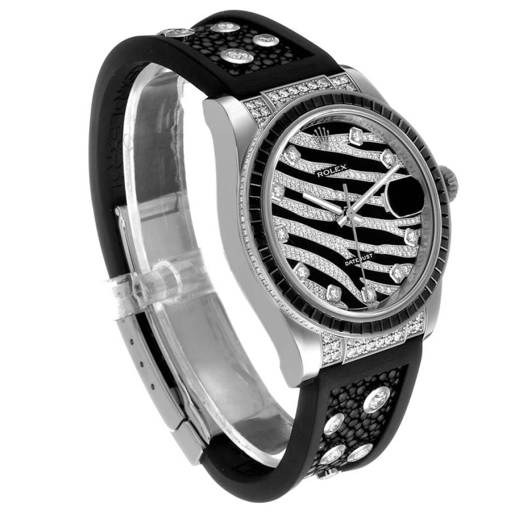 Datejust Zebra Dial (Reference 116199). A 36mm white gold diamond & sapphire-set automatic wristwatch with date. 2008-2009