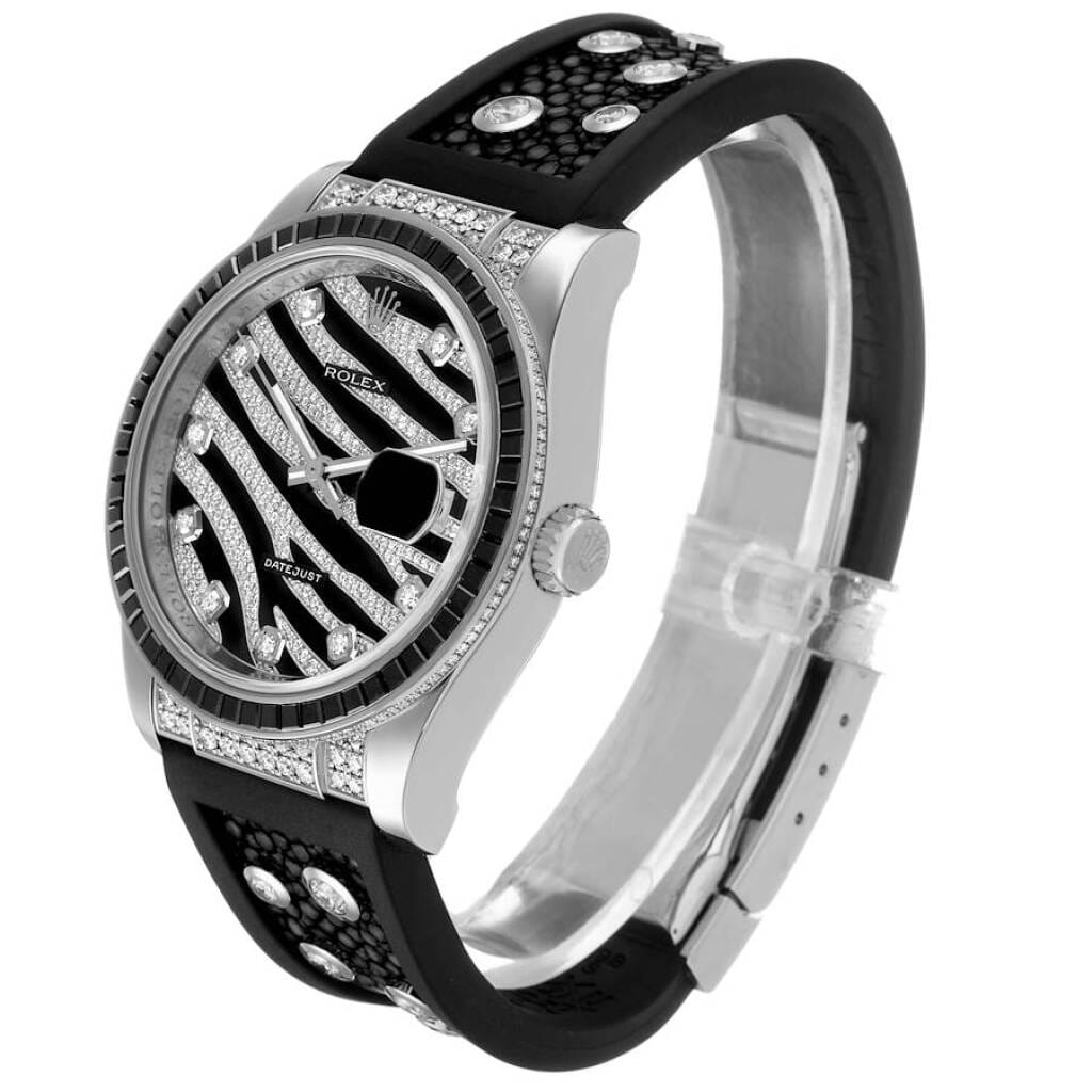 Datejust Zebra Dial (Reference 116199). A 36mm white gold diamond & sapphire-set automatic wristwatch with date. 2008-2009