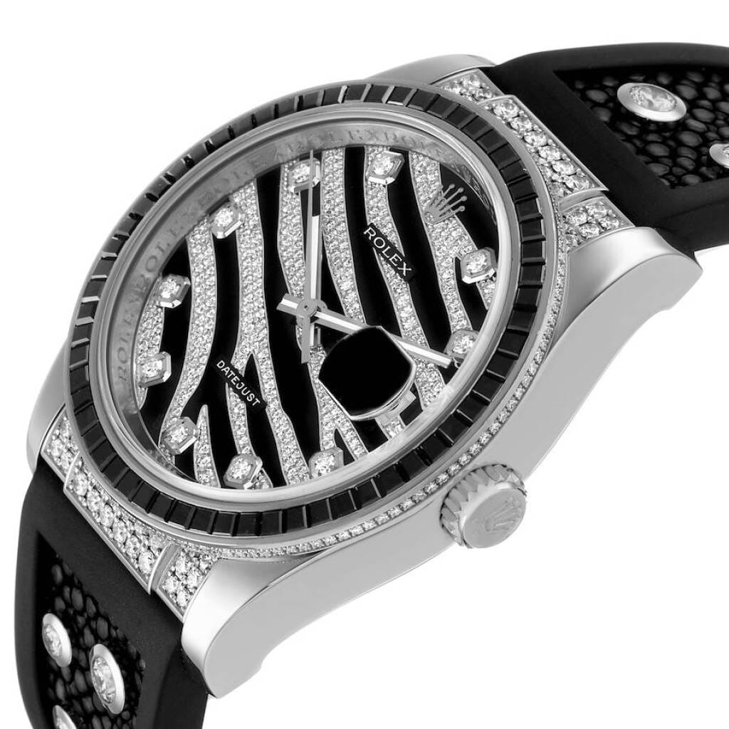 Datejust Zebra Dial (Reference 116199). A 36mm white gold diamond & sapphire-set automatic wristwatch with date. 2008-2009