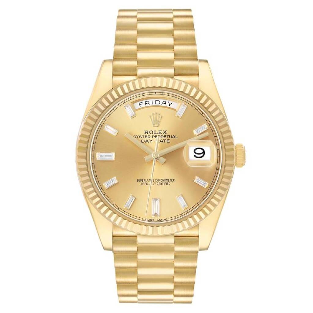 President Day-Date (Reference 228238). A 40mm yellow gold diamond-set automatic wristwatch with date and day. 2018
