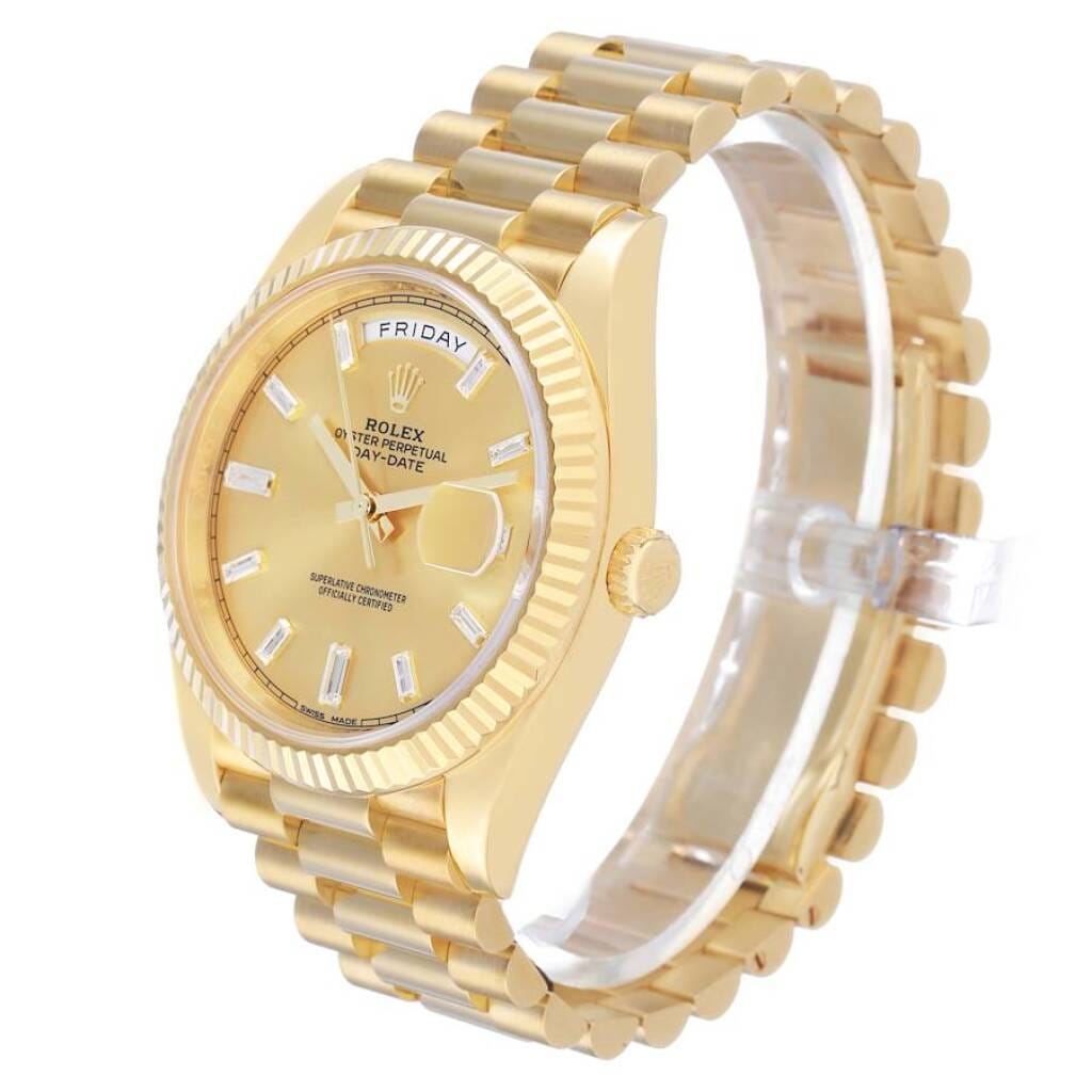 President Day-Date (Reference 228238). A 40mm yellow gold diamond-set automatic wristwatch with date and day. 2018