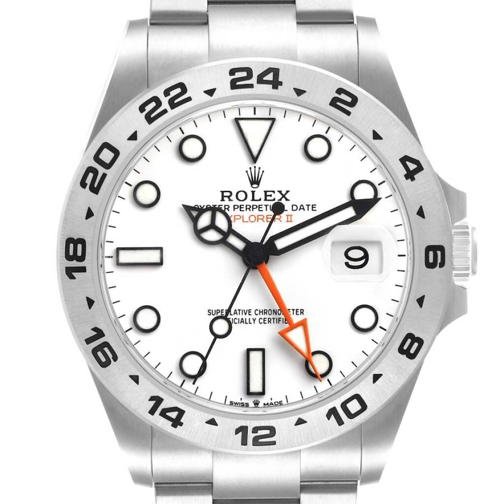 Explorer II 'Polar' (Reference 226570). A 42mm stainless steel automatic wristwatch with date and dual time. 2024