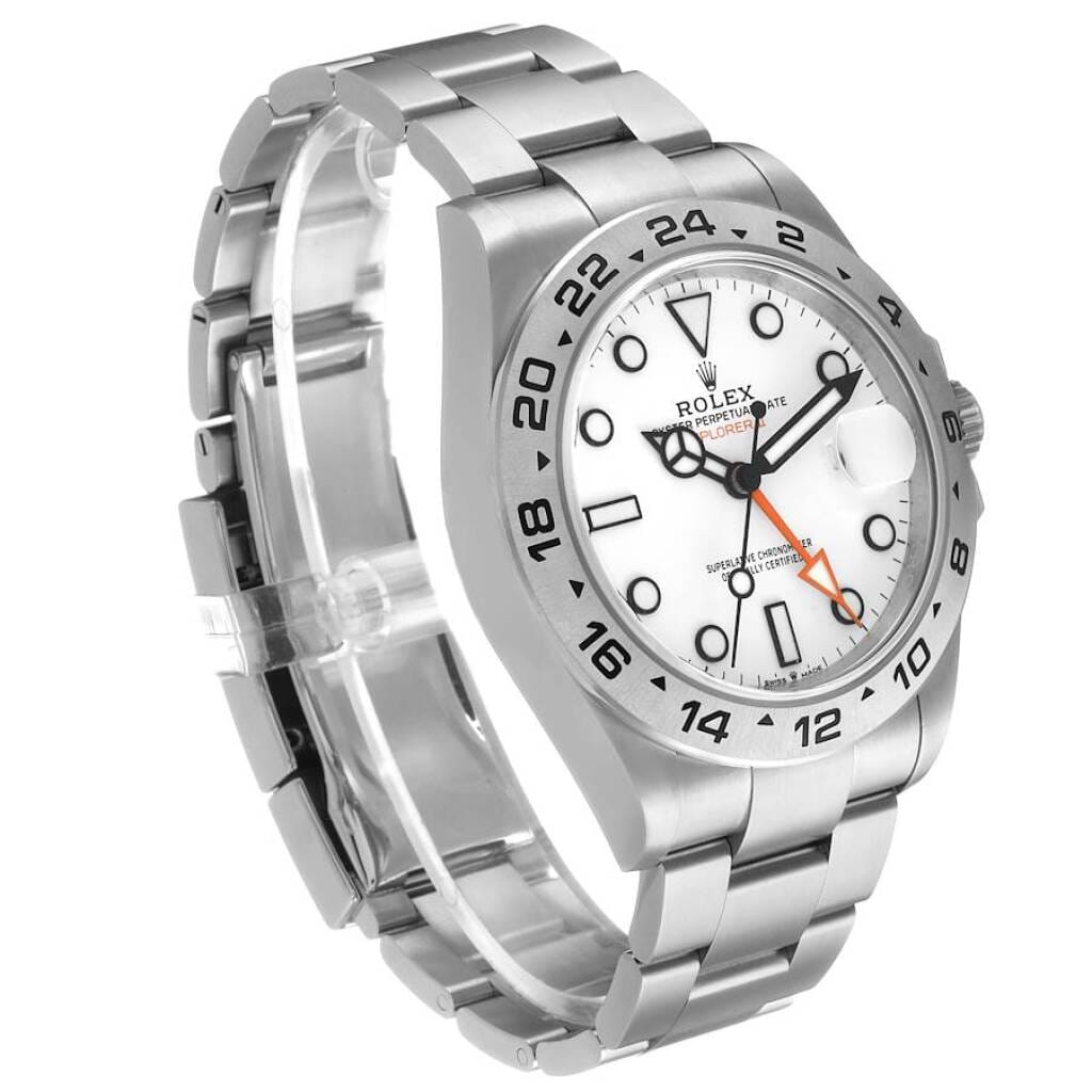 Explorer II 'Polar' (Reference 226570). A 42mm stainless steel automatic wristwatch with date and dual time. 2024