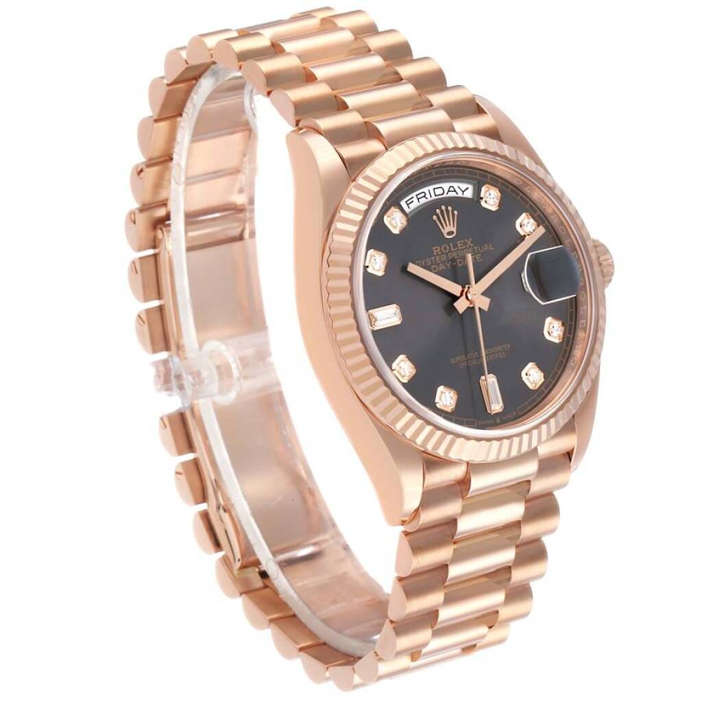 President Day-Date (Reference 128235). A 36mm rose gold diamond-set automatic wristwatch with date and day. 2023