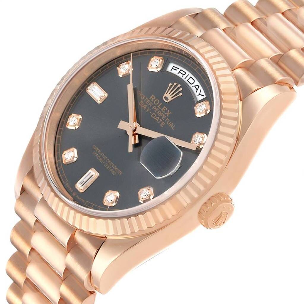 President Day-Date (Reference 128235). A 36mm rose gold diamond-set automatic wristwatch with date and day. 2023