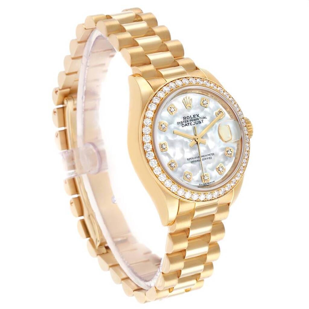 President Datejust (Reference 279138). A 28mm yellow gold diamond-set automatic wristwatch with date.
