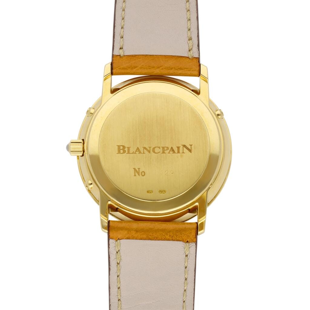 Villeret (Reference 5395.) A 34mm yellow gold automatic wristwatch with date, day, month, moon phase, and perpetual calendar. 1995