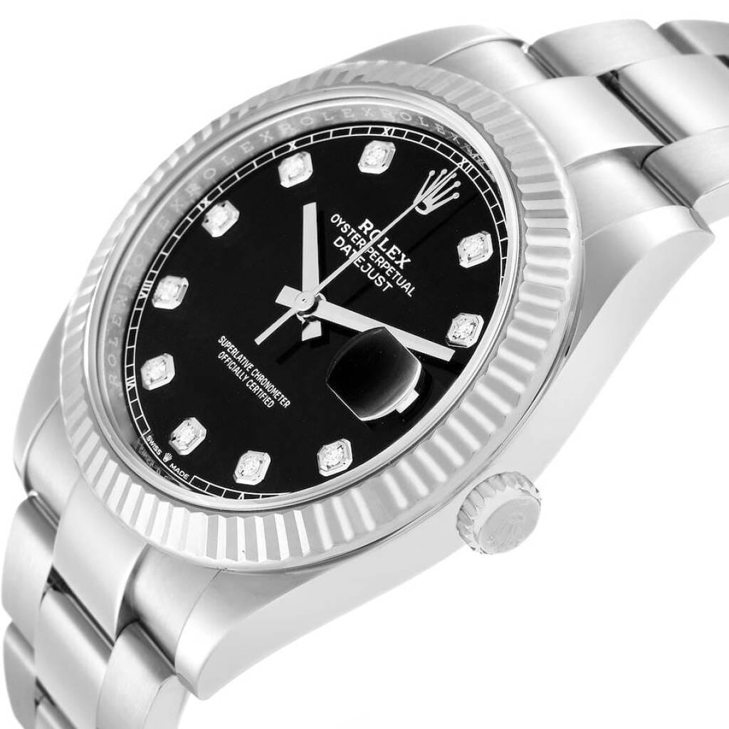 Datejust (Reference 126334). A 41mm white gold stainless steel diamond-set automatic wristwatch with date.