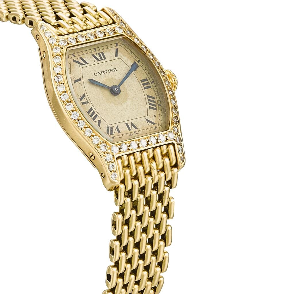 Tortue (Reference 96070). A 22.5mm yellow gold and diamond-set wristwatch. 1980