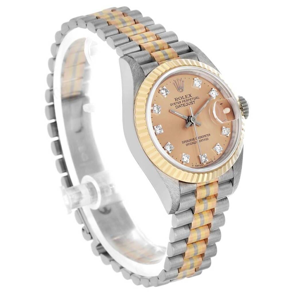 President Datejust 'Tridor' (Reference 69179). A 26mm tri-color gold diamond-set automatic wristwatch with date. 1987-1988
