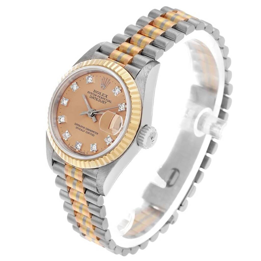 President Datejust 'Tridor' (Reference 69179). A 26mm tri-color gold diamond-set automatic wristwatch with date. 1987-1988