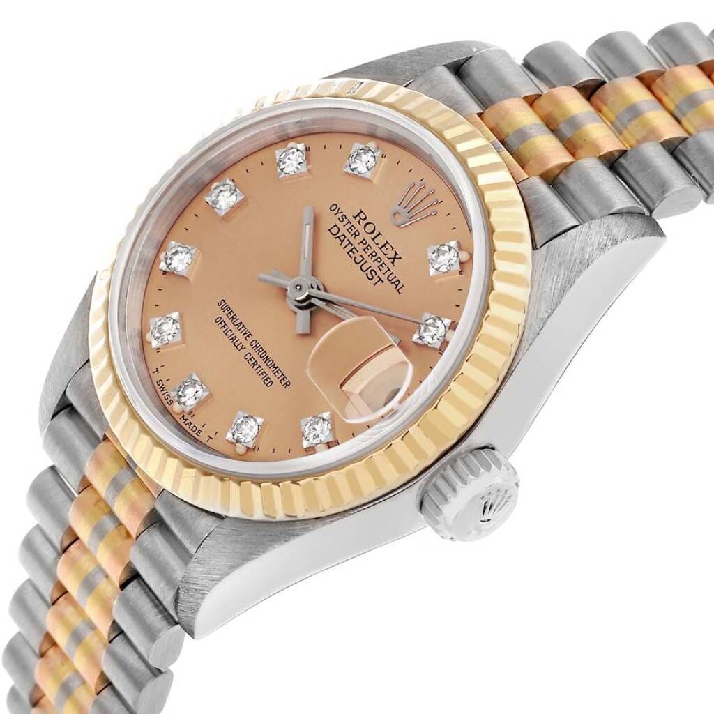 President Datejust 'Tridor' (Reference 69179). A 26mm tri-color gold diamond-set automatic wristwatch with date. 1987-1988