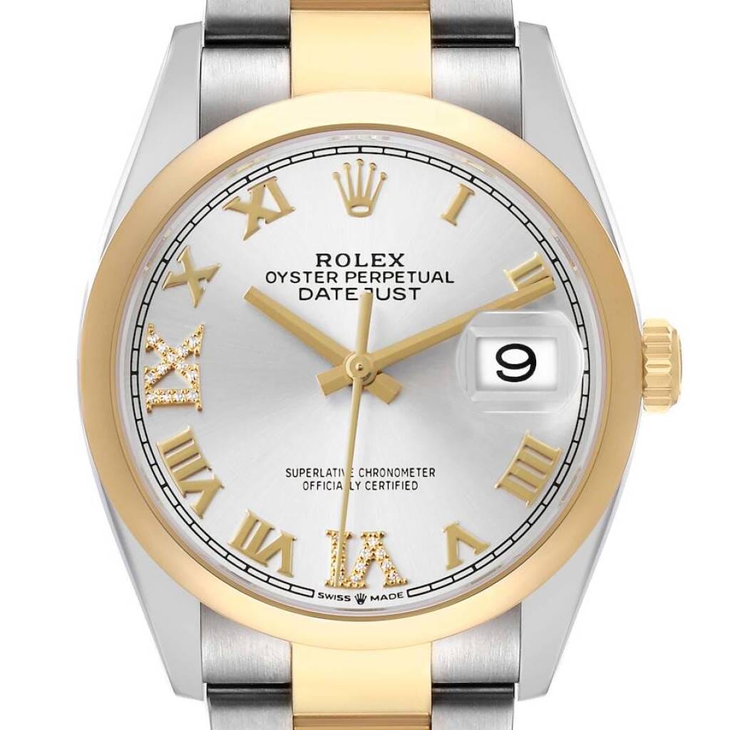 Datejust (Reference 126203). A 36mm yellow gold diamond-set stainless steel automatic wristwatch with date. 2022