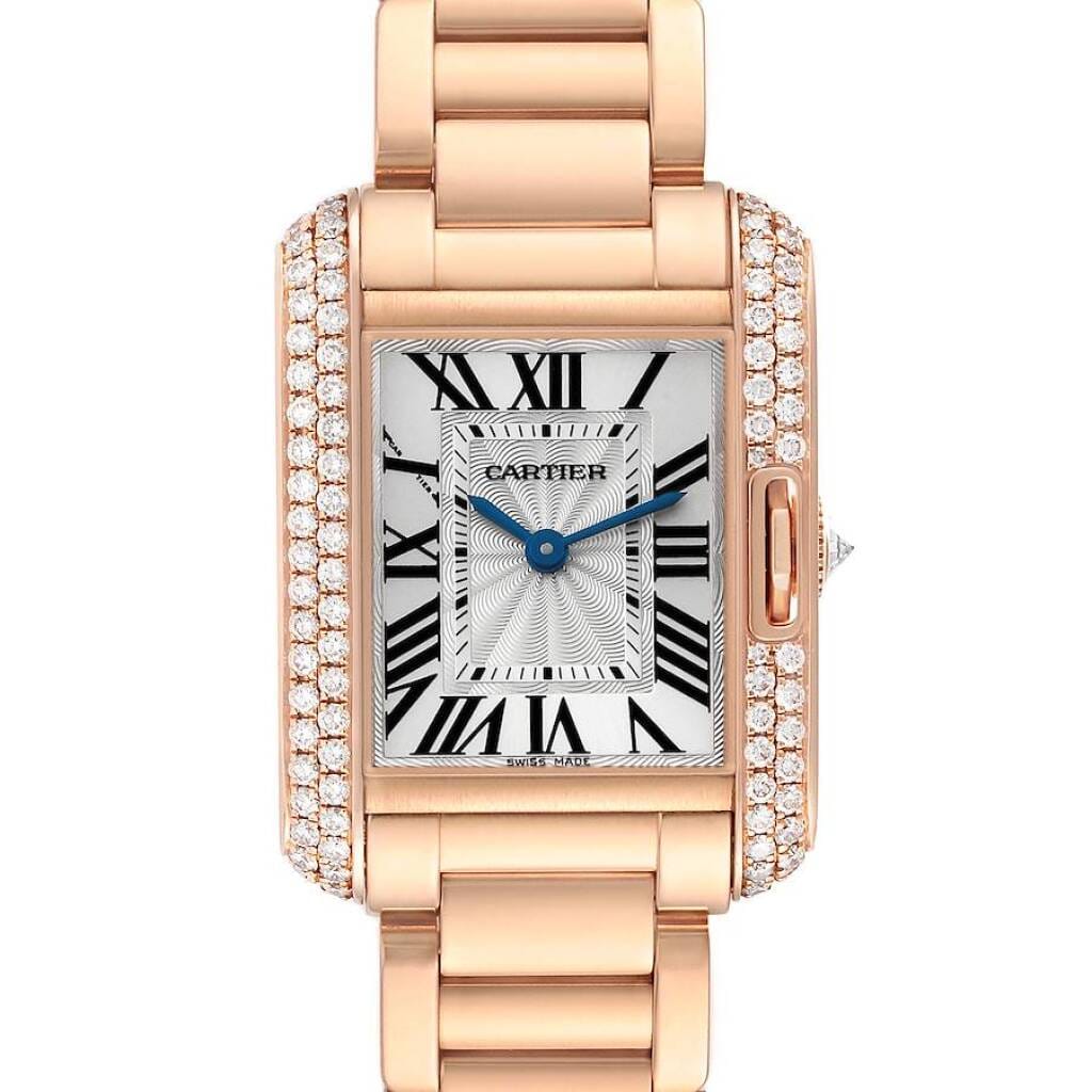 Tank Anglaise (Reference WT100002). A 30.2mm rose gold diamond-set quartz wristwatch.
