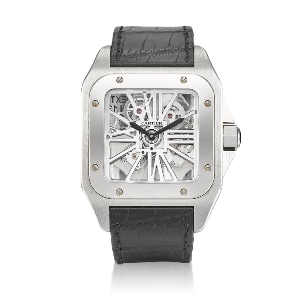 Santos Skeleton 100 (Reference W2020018). A 54.5mm palladium skeletonised mechanical wristwatch. 2012