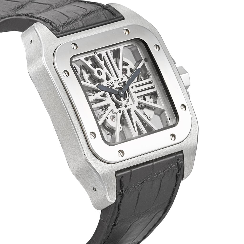 Santos Skeleton 100 (Reference W2020018). A 54.5mm palladium skeletonised mechanical wristwatch. 2012