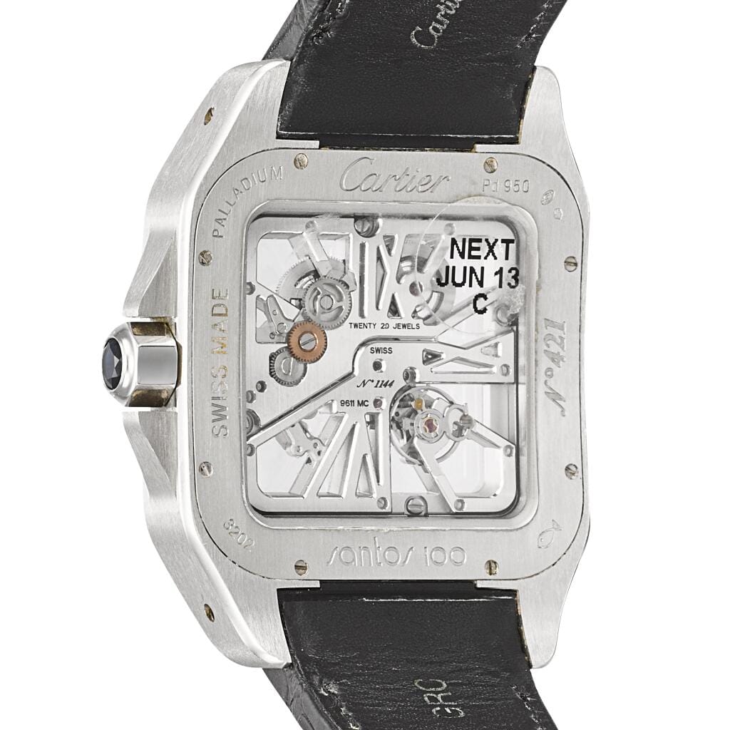 Santos Skeleton 100 (Reference W2020018). A 54.5mm palladium skeletonised mechanical wristwatch. 2012