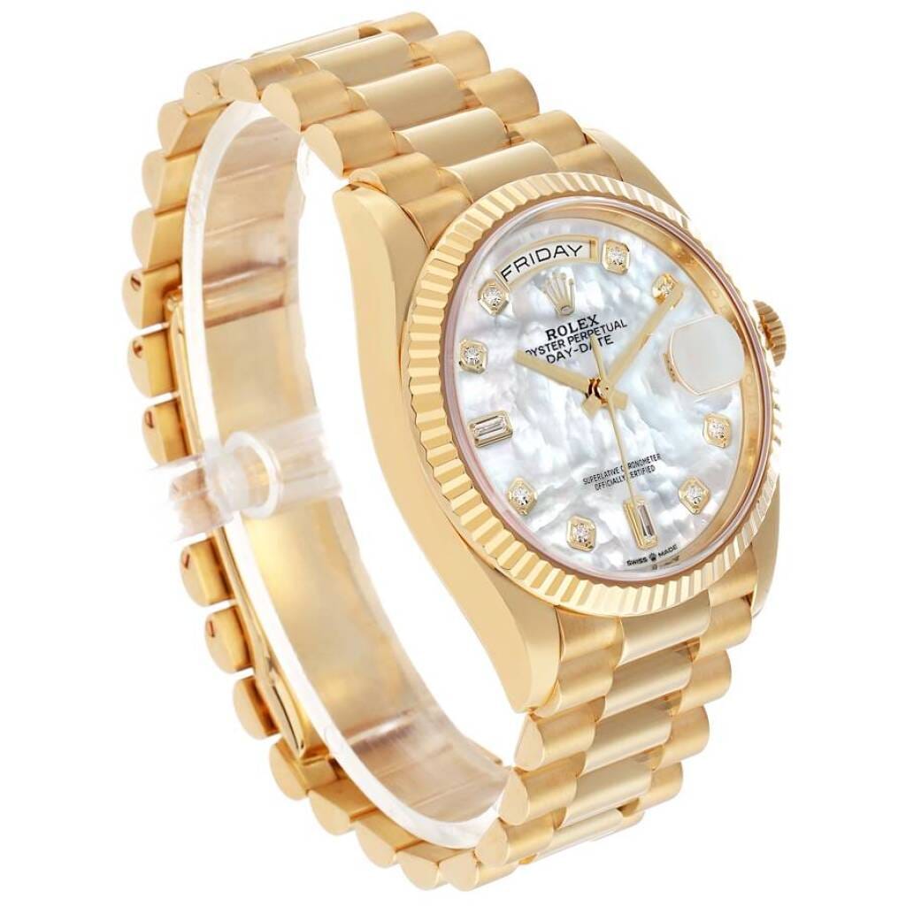 President Day-Date (Reference 128238). A 36mm yellow gold diamond-set automatic wristwatch with date and day. 2020